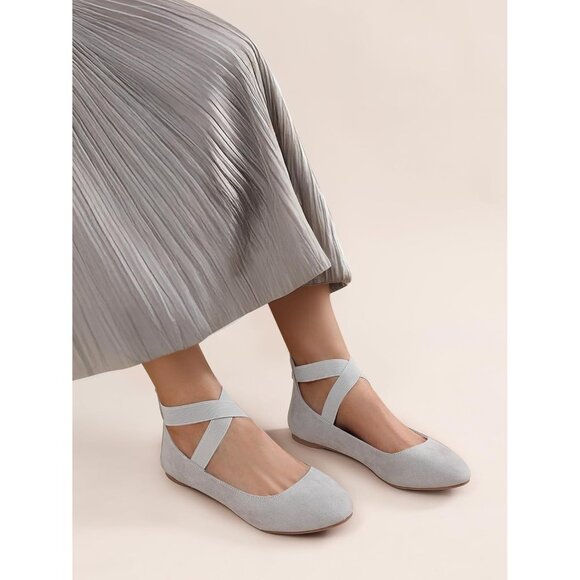 Dream Pairs Women Grey Faux Suede Flats Comfortable Elastic Ankle Straps Shoes - Picture 6 of 8